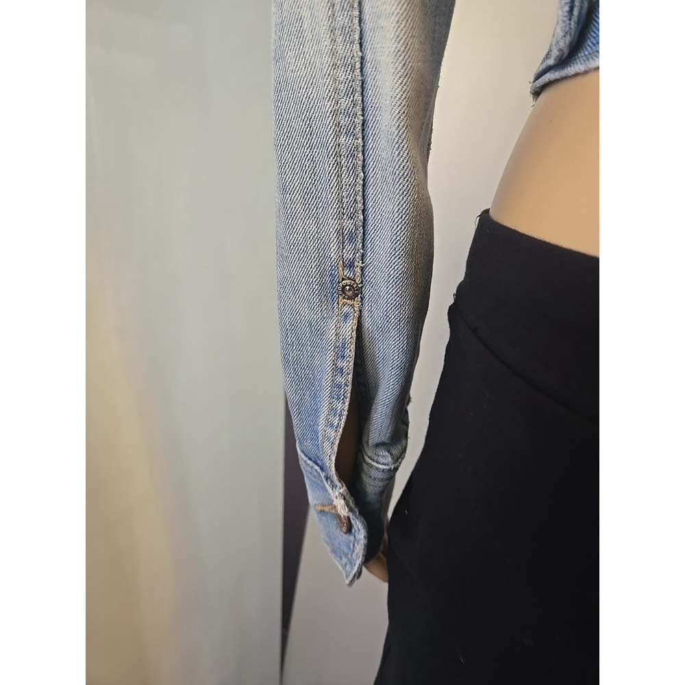 Vintage Aeropostale Cropped Denim Jacket Medium Light Wash Y2K Trucker - Picture 9 of 11